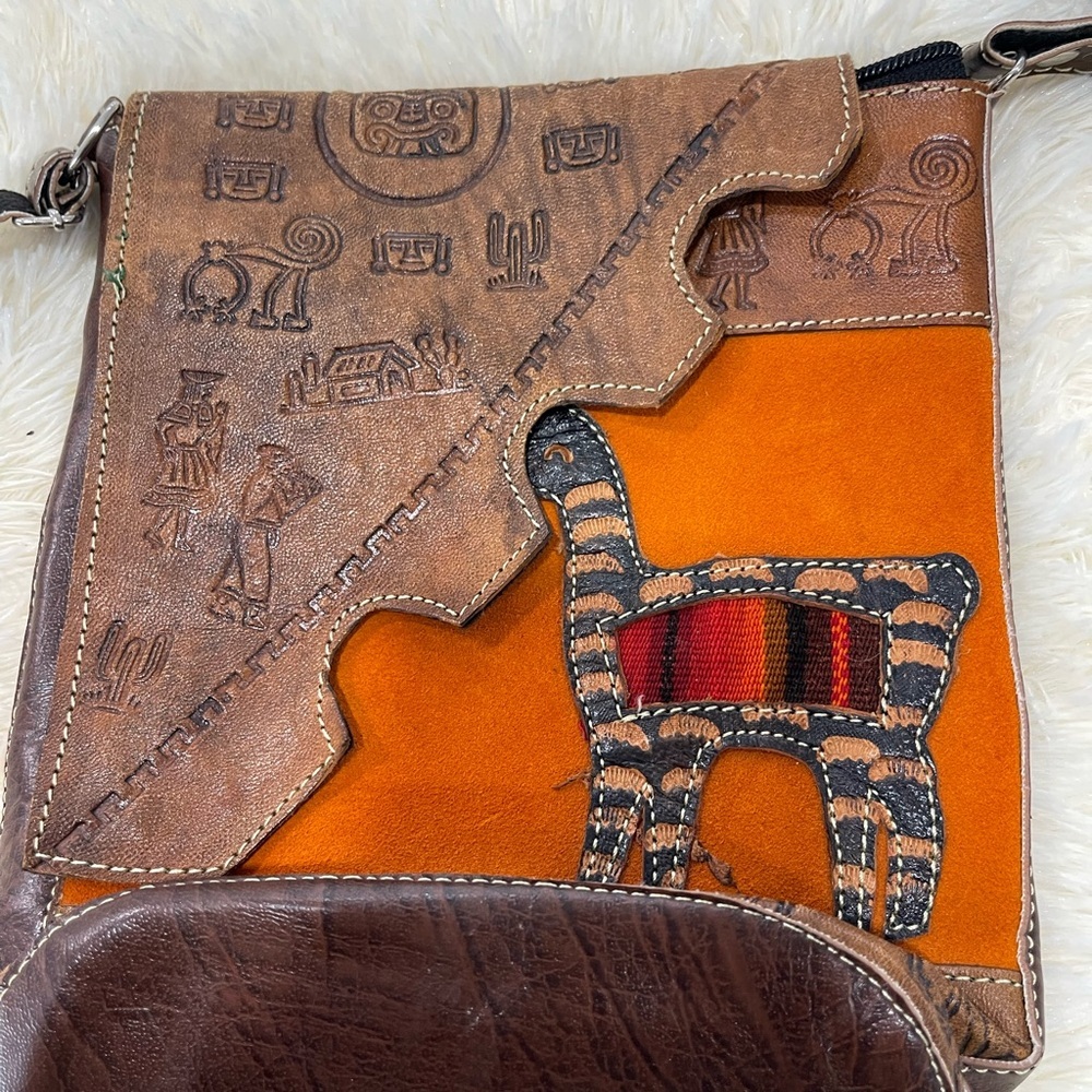 Brown and Orange Crossbody Bag with Unique Design - Picture 3 of 8